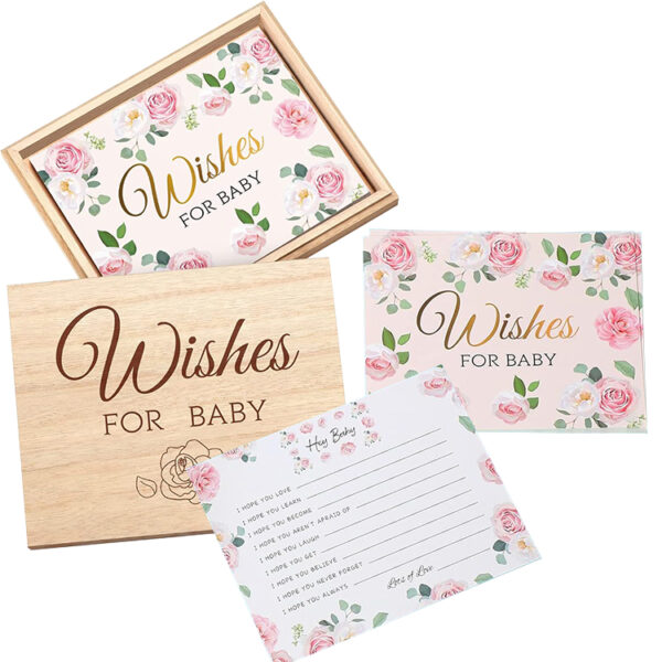 Custom Design Print Baby Shower Advice Card Wood Keepsake Box Pack Thank You Cards Printing