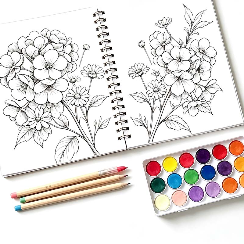 Custom Flower Animal Guided Painting Watercolor Workbook OEM 300GSM Texture Cotton Paper Offset Printed Film Laminated Coloring (复制) - Image 5