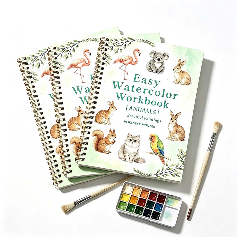Custom Flower Animal Guided Painting Watercolor Workbook OEM 300GSM Texture Cotton Paper Offset Printed Film Laminated Coloring