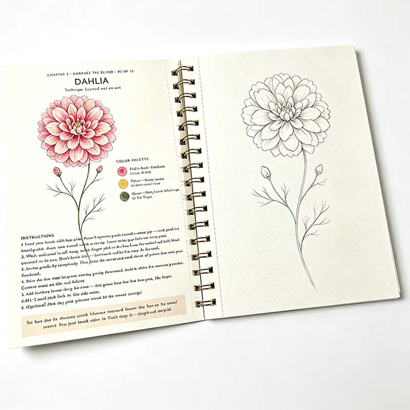 Custom Flower Animal Guided Painting Watercolor Workbook OEM 300GSM Texture Cotton Paper Offset Printed Film Laminated Coloring (复制) - Image 4
