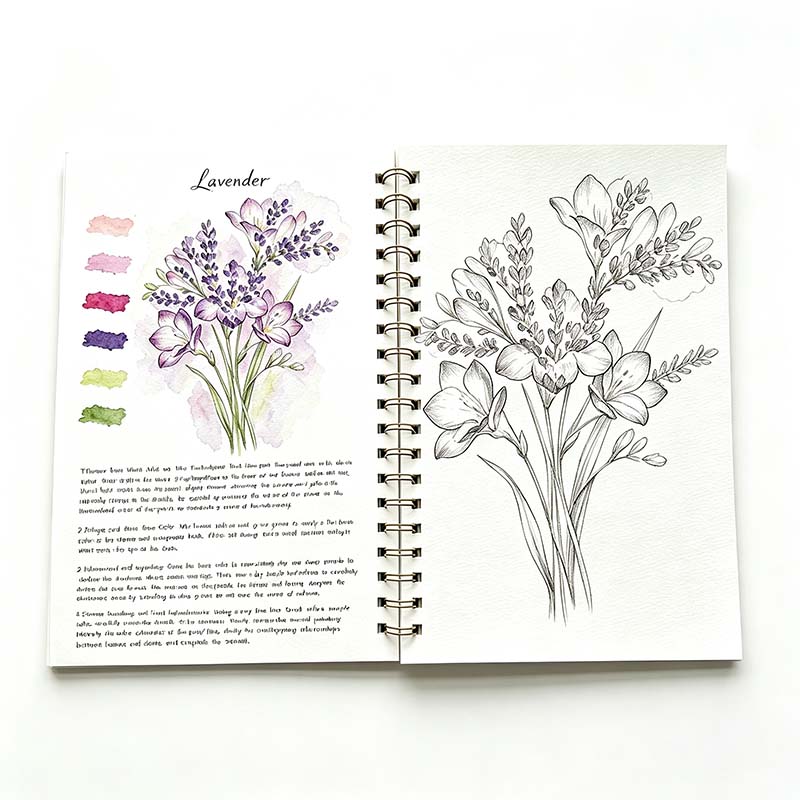 Custom Flower Animal Guided Painting Watercolor Workbook OEM 300GSM Texture Cotton Paper Offset Printed Film Laminated Coloring (复制) - Image 2